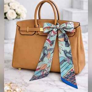 HUMMINGBIRD FLORAL SKINNY SCARF BAG HANDLE WRAP BANDEAU HAIR TIE PASTEL